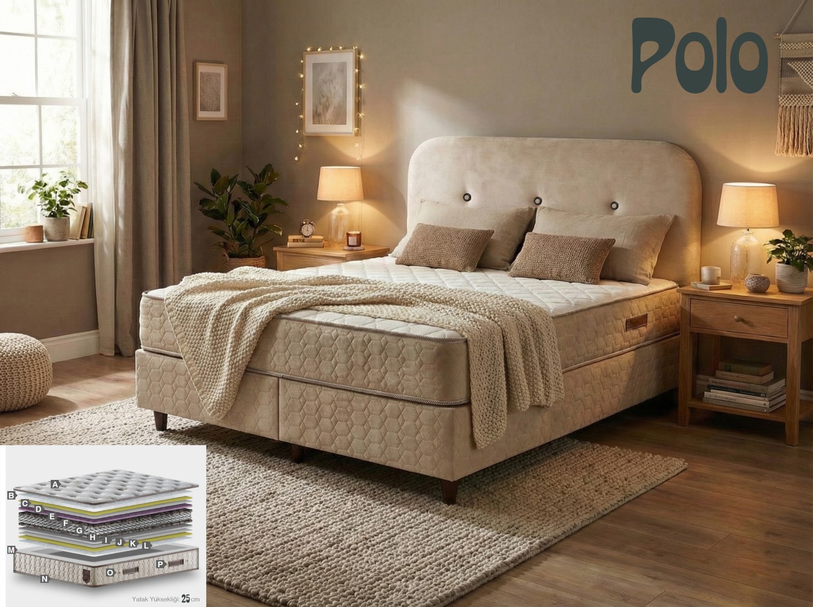 arnisa 100*200 polo baza yatak başlık set